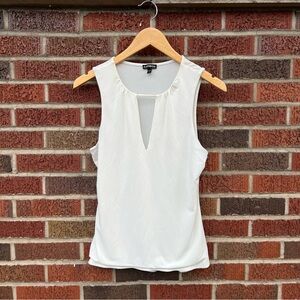 Express White Sleeveless Keyhole Tank